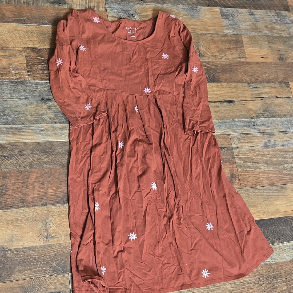 Maternity Dress Rust Dress with White Flowers Size M